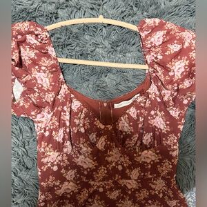 Altar’d State Floral Puff Sleeve Dress - Rust Red